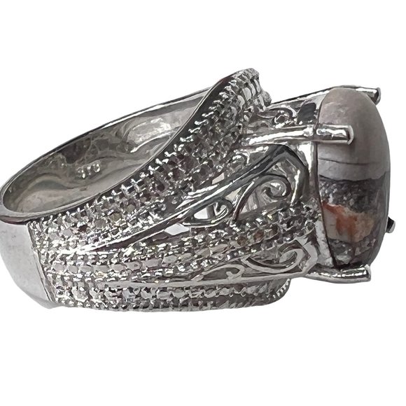 Vintage Karis STS Sterling Silver Jasper Filigree Statement Ring Size 8 Boho - Picture 3 of 7